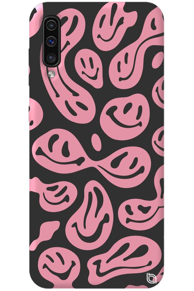 Silicone Phone Case for Samsung Galaxy A70 Pink Premium Inside Velvet Smile Pattern