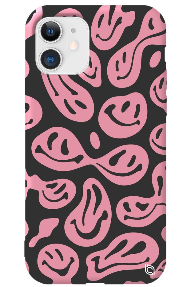 iPhone 12 Pink Premium Velvet Smile Patterned Silicone Phone Case