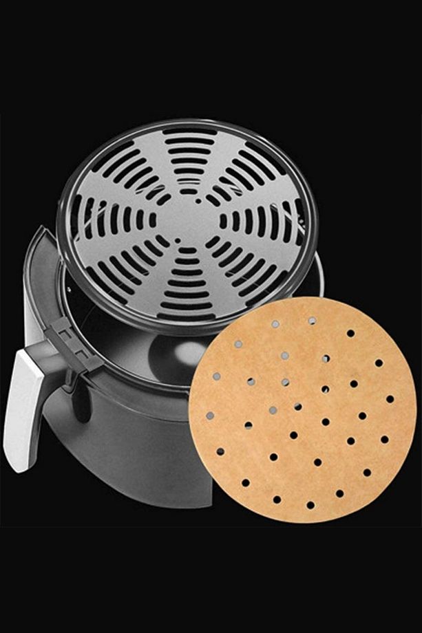® 100 Adet Air Fryer Pişirme Kağıdı Tek Kullanımlık Yağ Geçirmez Kağıt Yuvarlak Delikli Model - 3