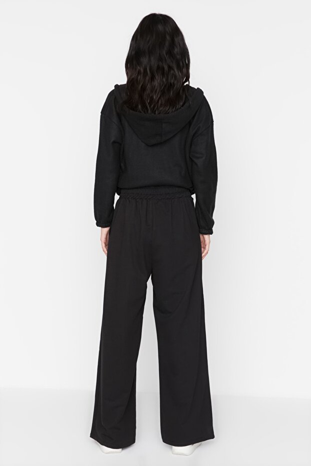 Siyah Baskı Detaylı Wide Leg/Rahat Kesim Asimetrik Bel Örme Pantolon TWOAW23PL00389 - 7