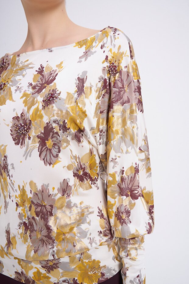 Blz-desenli Ipek Bluz - 2