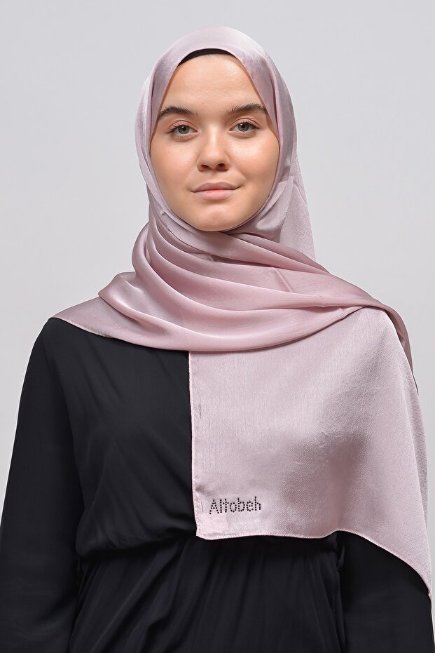 Janjan Shiny Satin Textured Hijab Evening Dress Chiffon Shawl-Light Powder