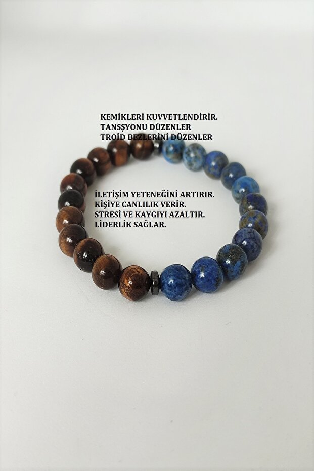 Certified 8 Mm Tiger Eye, Lapis Lazuli Natural Stone Bracelet