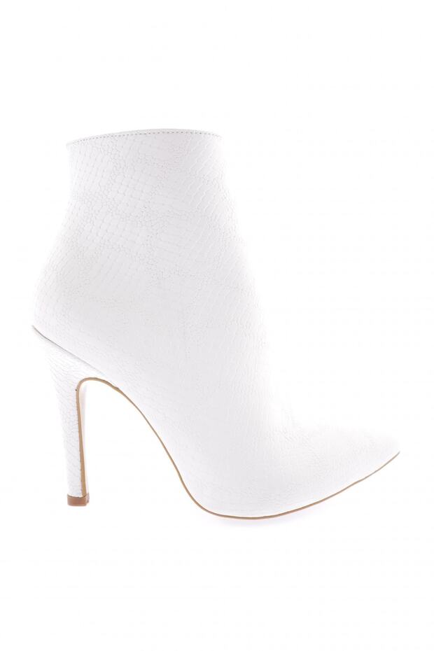 Pointed Toe Thin Heeled Women's Boots White Satin Snake 26233322121452322
