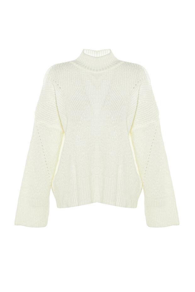 Ecru-weicher, strukturierter Basic-Strickpullover TWOAW22KZ0474 - 8