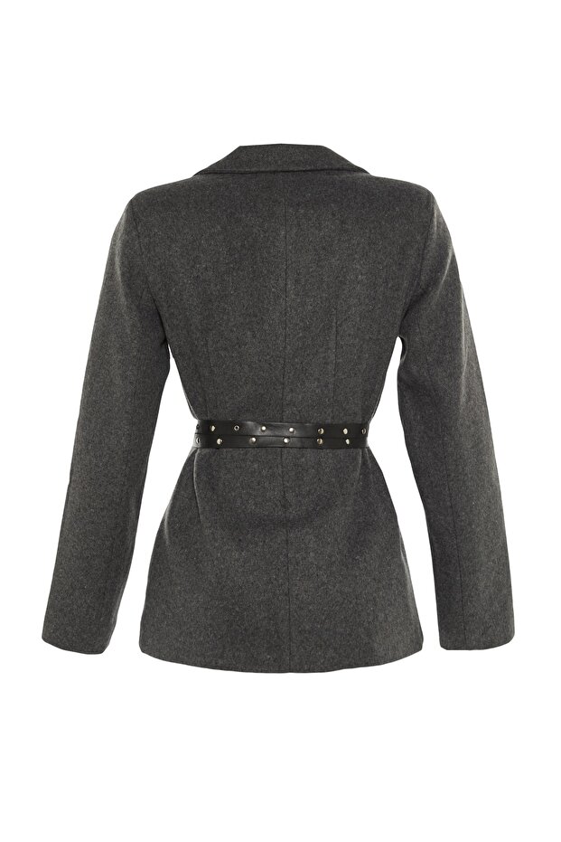 Šedá tkaná bunda s běžným páskem TWOAW23CE00024 - 8