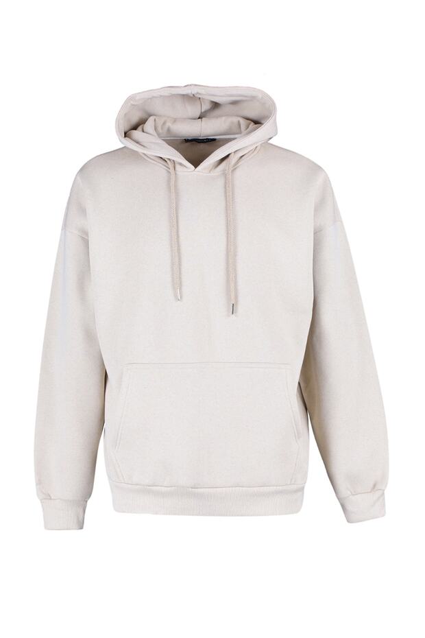 Bej Oversize/Geniş Kesim Kapüşonlu İçi Polar/Sıcak Tutan Çiçek Baskılı Sweatshirt TMNAW22SW1651 - 7