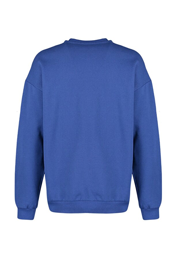Lacivert Oversize/Geniş Kesim Fit Hayvan Nakışlı İçi Polar/Sıcak Tutan Sweatshirt TMNAW23SW00191 - 4