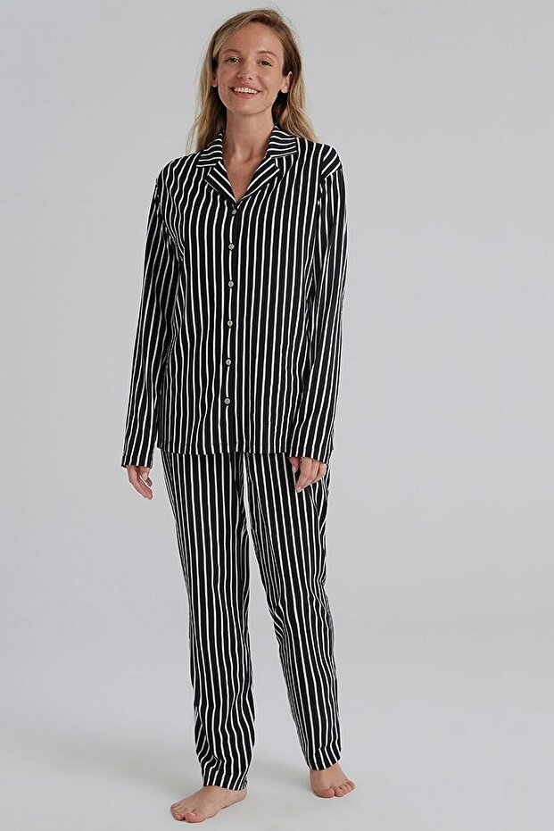 Women's Esk31810 Striped Shirt Pajama Set 23k