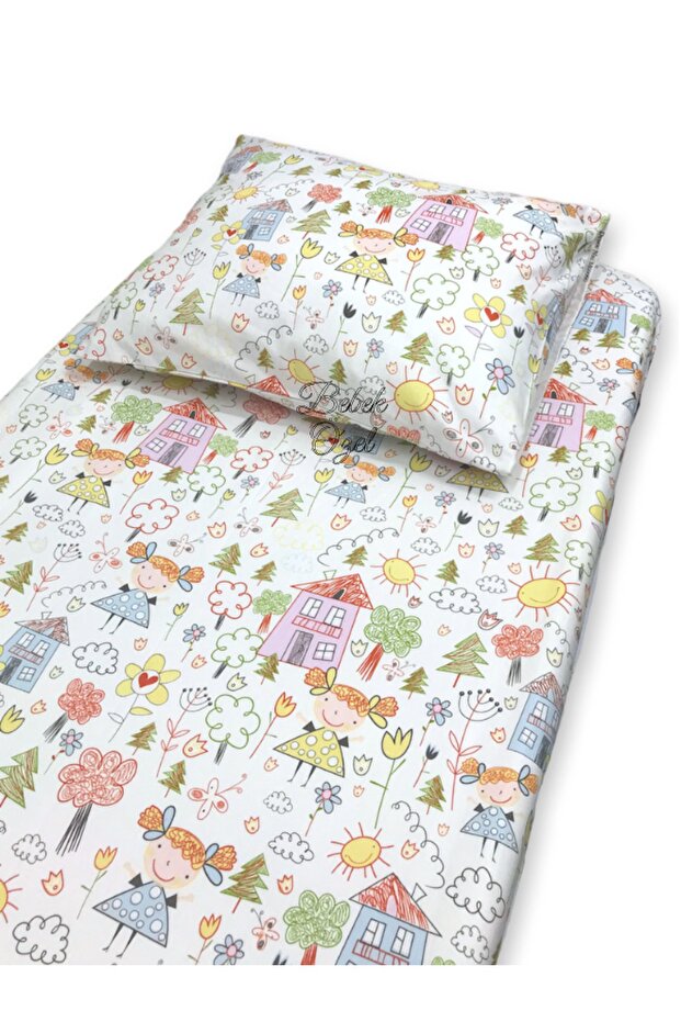 100% Cotton Baby And Child Fitted Sheet And Pillow Case 90x200 Sweet Drawings