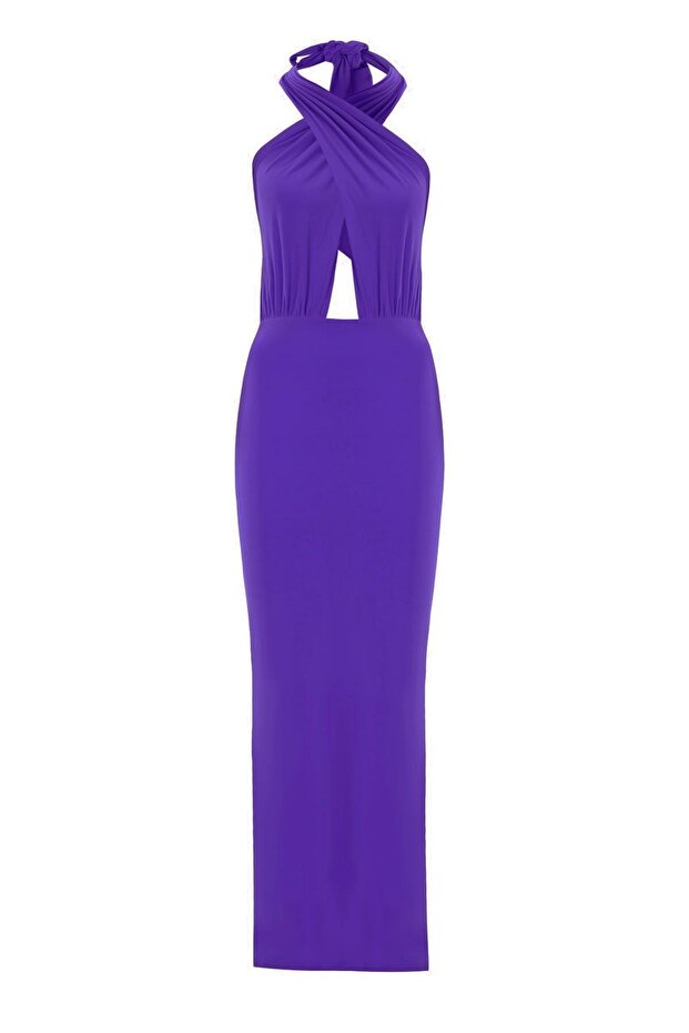 Rochie de seară lungă drapeată mov - 1