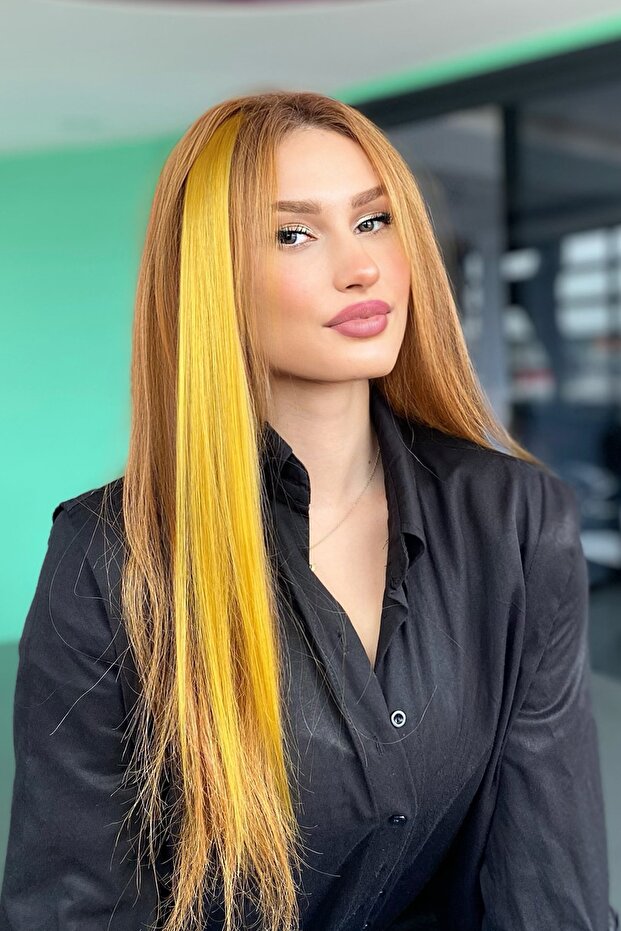 Yan Çıt Çıt Postiş / Hardal Renk / 50 Cm