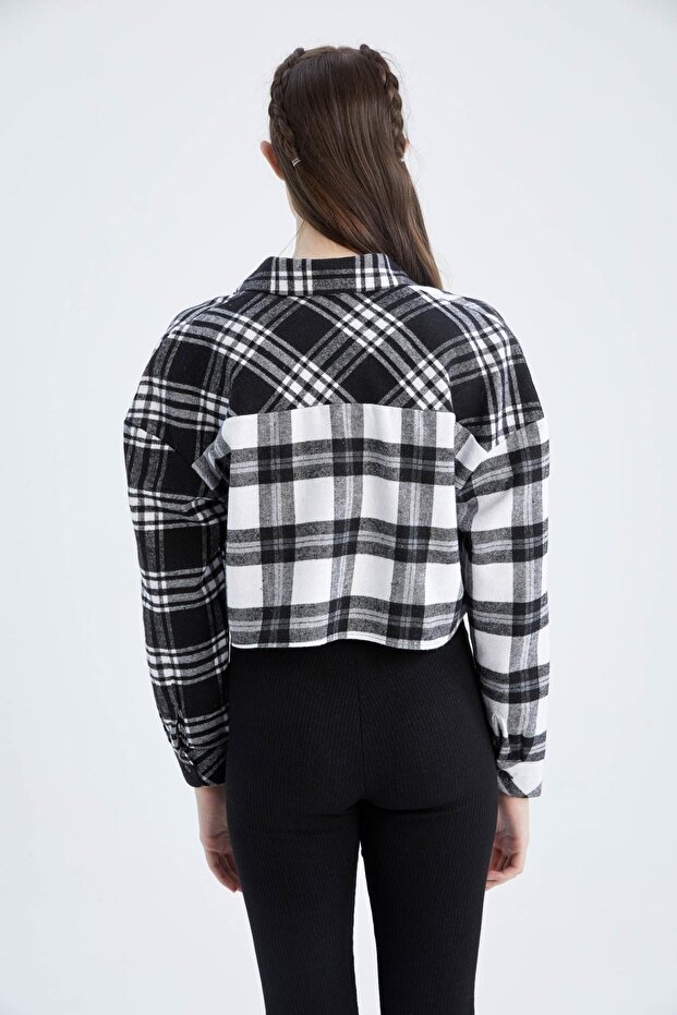 Coool Oversize Fit Gömlek Yaka Kareli Uzun Kollu Gömlek - 4