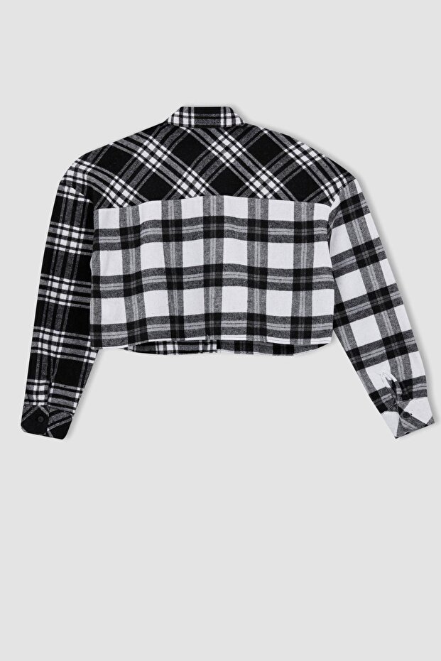 Coool Oversize Fit Gömlek Yaka Kareli Uzun Kollu Gömlek - 7