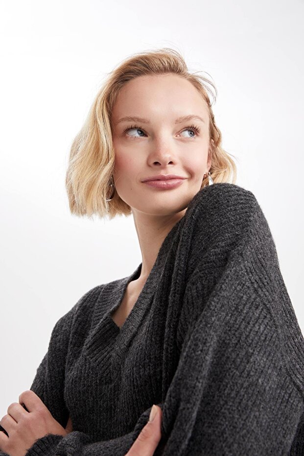 Oversize Fit V Yaka Tunik - 5