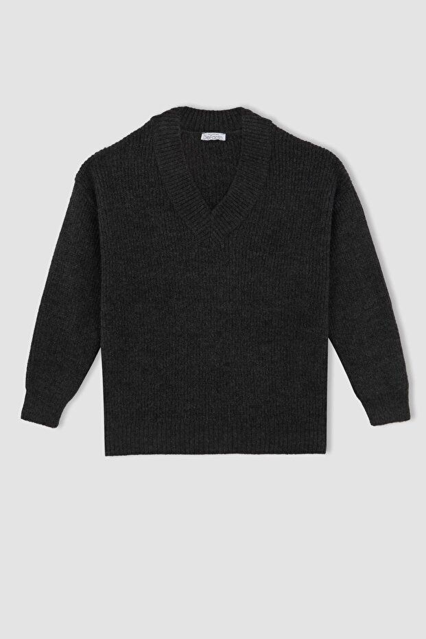 Oversize Fit V Yaka Tunik - 8