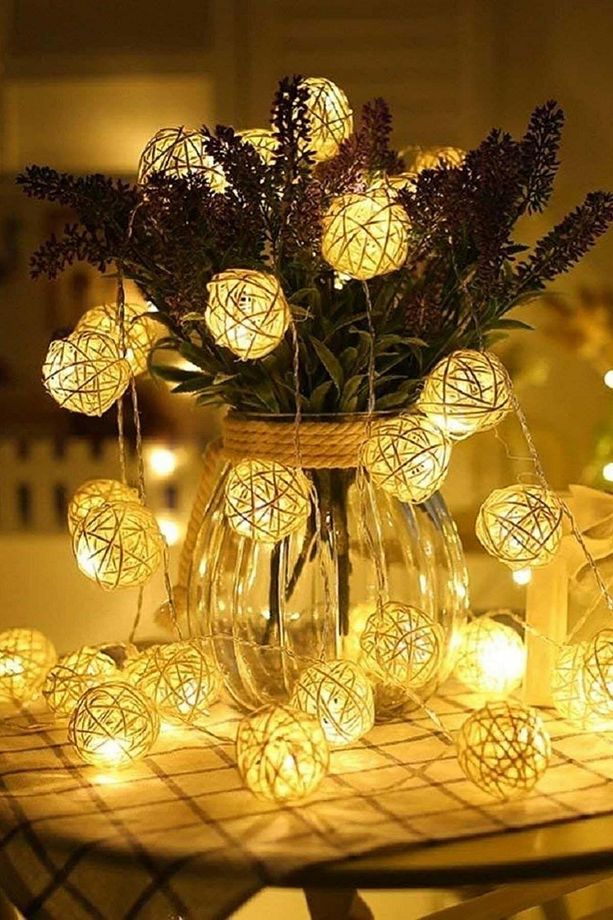 Dekoratif Rattan Model Şerit Top Led Yılbaşı Parti Doğum Günü Süsleme (10'lu) - 3