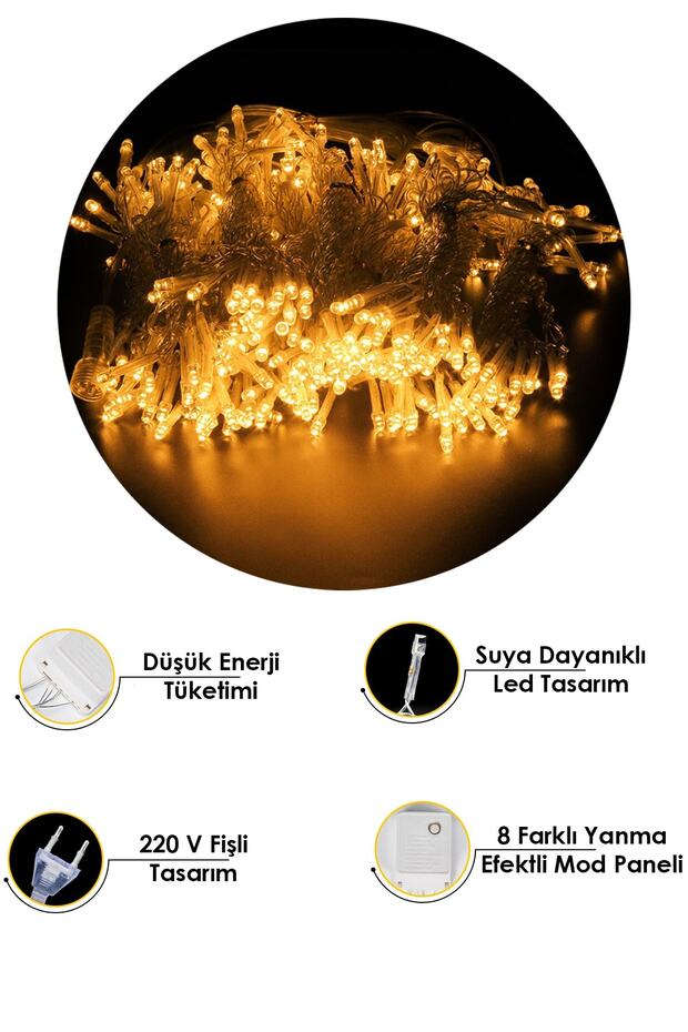 2,5 X 2,5 M Perde Led 8 Animasyonlu 12 Saçak 180 Led Fişli Eklenebilir Yılbaşı Parti Organ - 5