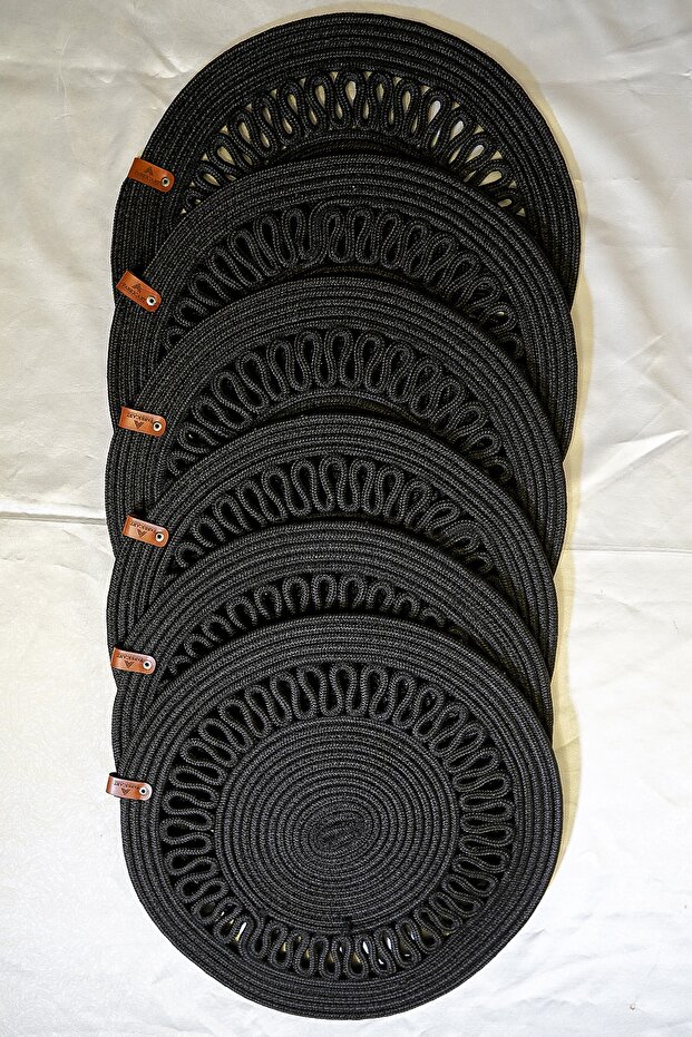 Embroidered 6 - Piece, Placemat, Black Charger Single, Durable, Heat Sensitive, Long Lasting,