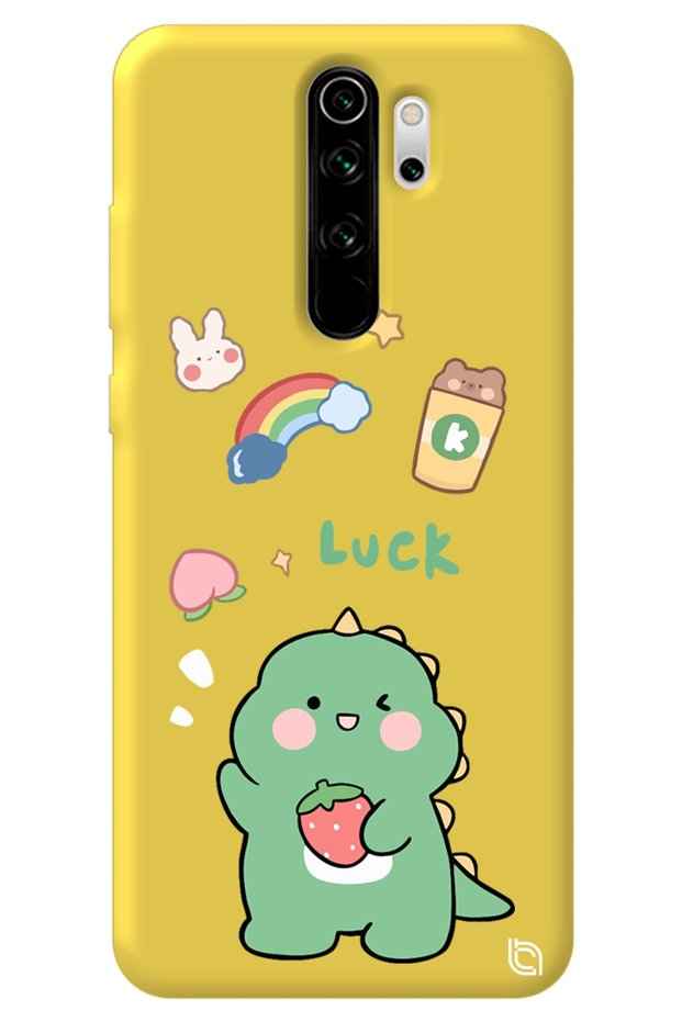 Xiaomi Redmi Note 8 Pro Yellow Premium Velvet Dinosaur Patterned Silicone Phone Case