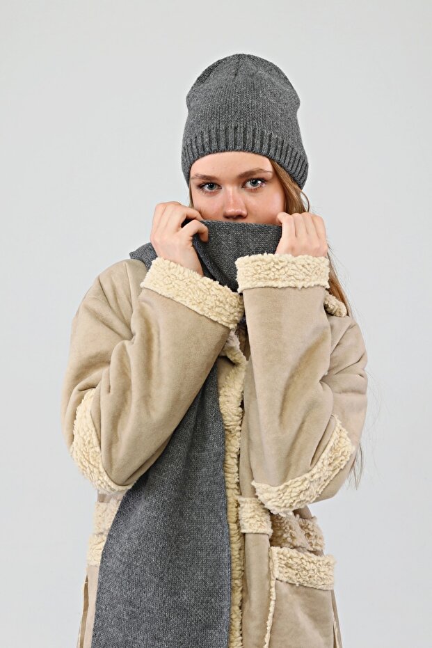 - Set beretă eșarfă gri - 4