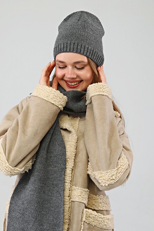 - Set beretă eșarfă gri - 8