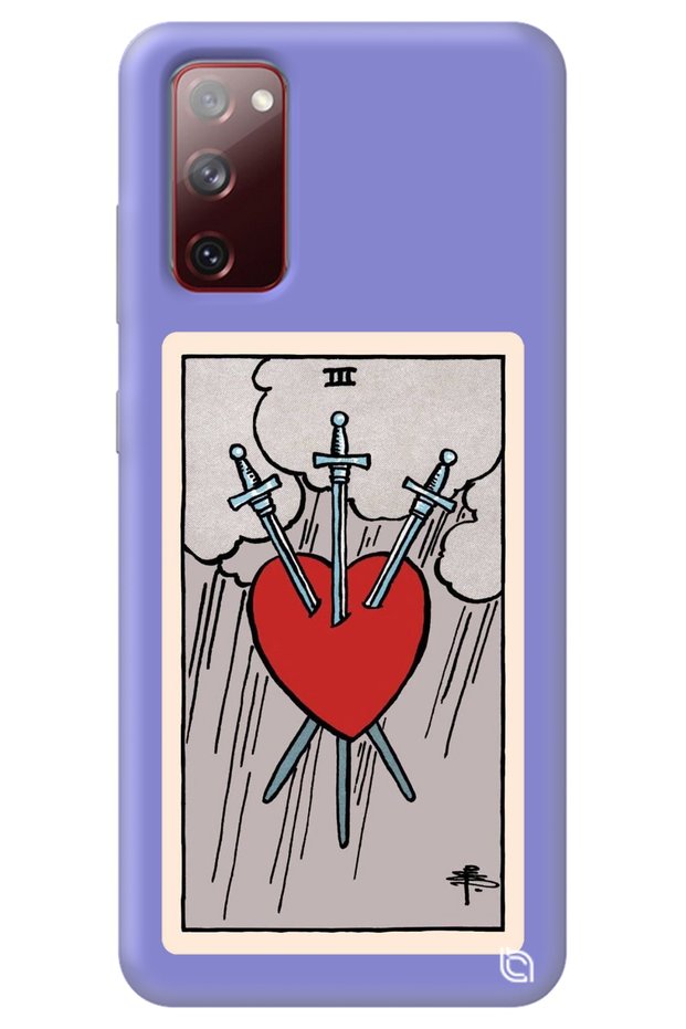 Samsung S20 Fe Lilac Premium Velvet Inside Tarot Heart Patterned Silicone Phone Case