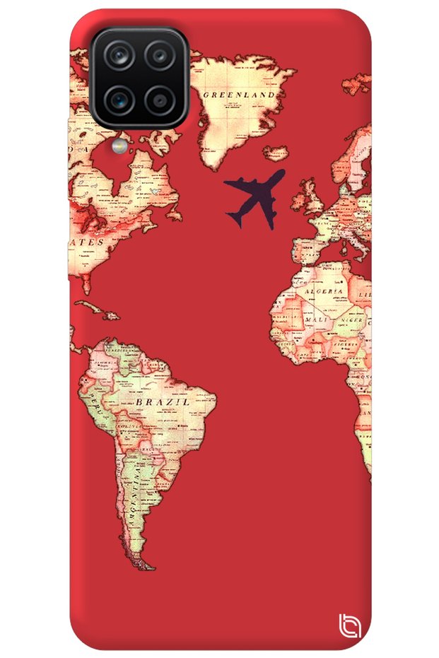 Samsung M12 Red Premium Velvet Map Patterned Silicone Phone Case