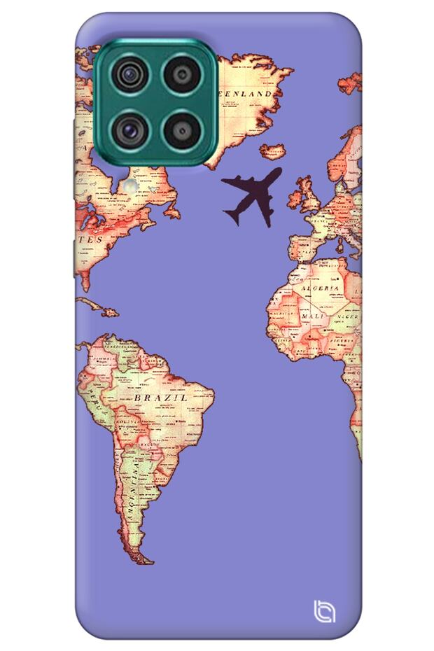 Samsung M22 Lilac Premium Velvet Map Patterned Silicone Phone Case