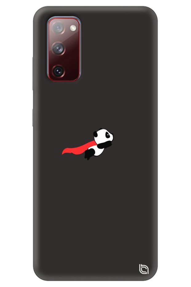 Samsung A02S Black Premium Velvet Inside Flying Panda Patterned Silicone Phone Case