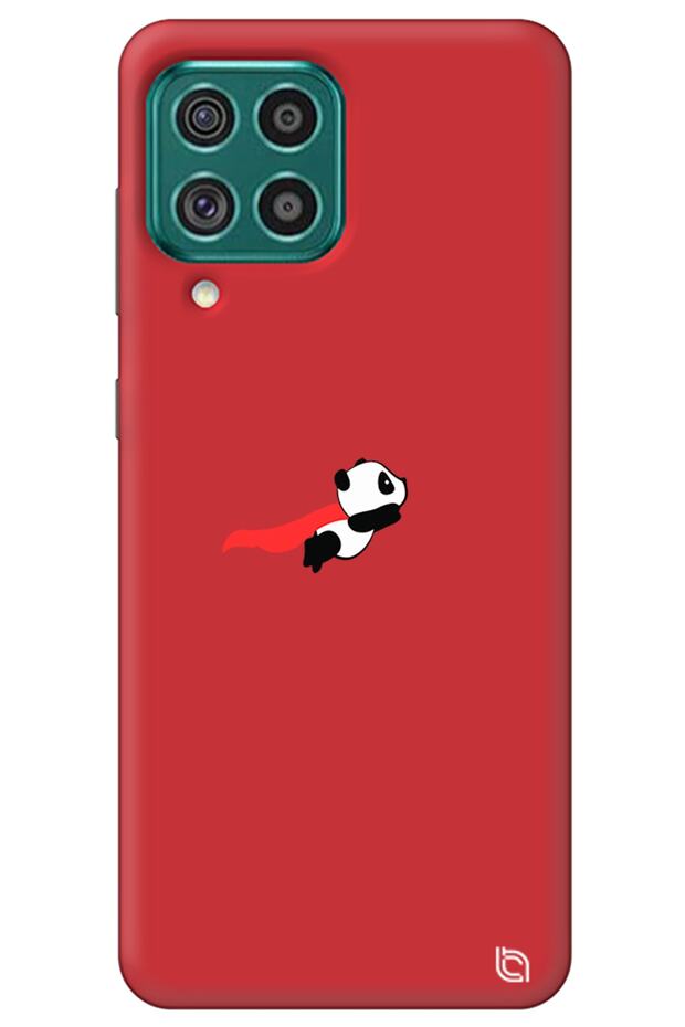 Samsung M32 Red Premium Velvet Inside Flying Panda Patterned Silicone Phone Case