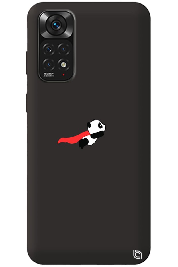 Xiaomi Redmi Note 11S Black Premium Velvet Inside Flying Panda Patterned Silicone Phone Case