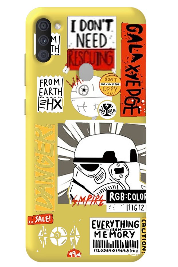 Samsung A11 Yellow Premium Velvet Inside Danger Patterned Silicone Phone Case
