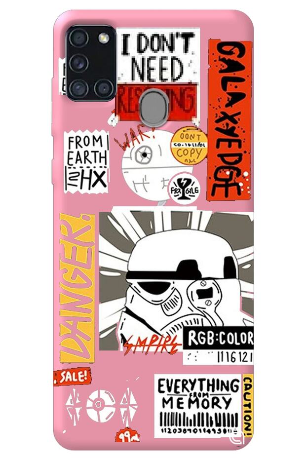 Samsung A21S Pink Premium Velvet Inside Danger Patterned Silicone Phone Case