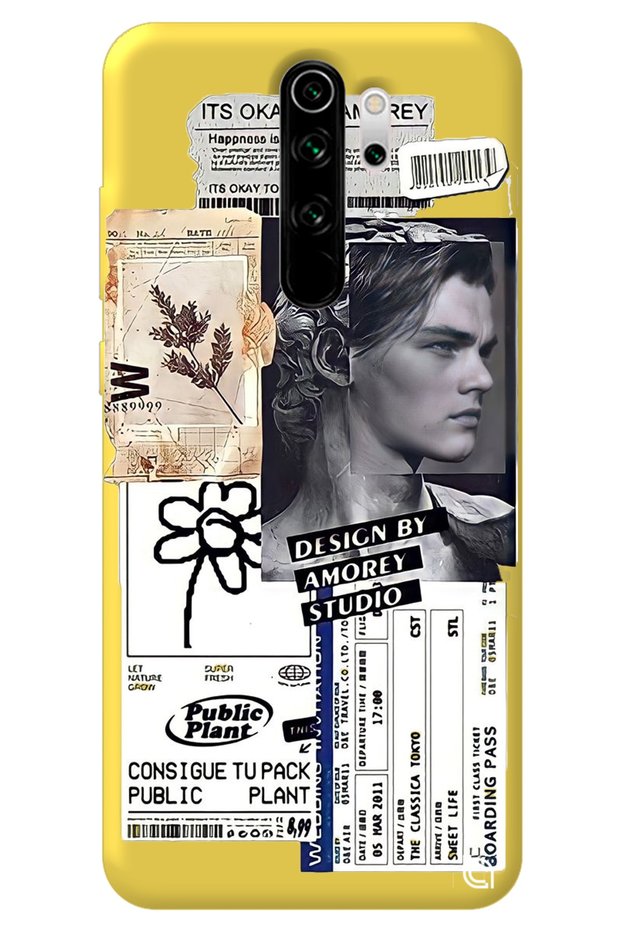 Xiaomi Redmi Note 8 Pro Yellow Premium Velvet Collage Patterned Silicone Phone Case