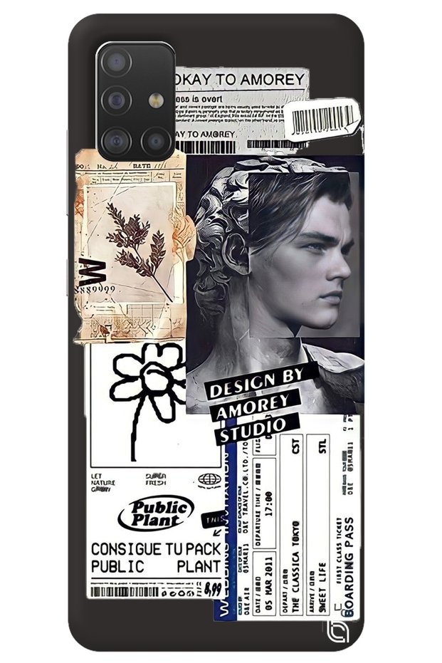 Samsung A71 Black Premium Velvet Inside Collage Patterned Silicone Phone Case