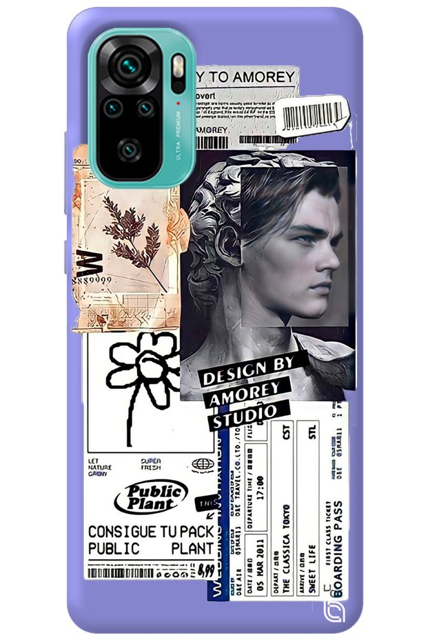 Xiaomi Redmi Note 10 Lilac Premium Velvet Collage Patterned Silicone Phone Case