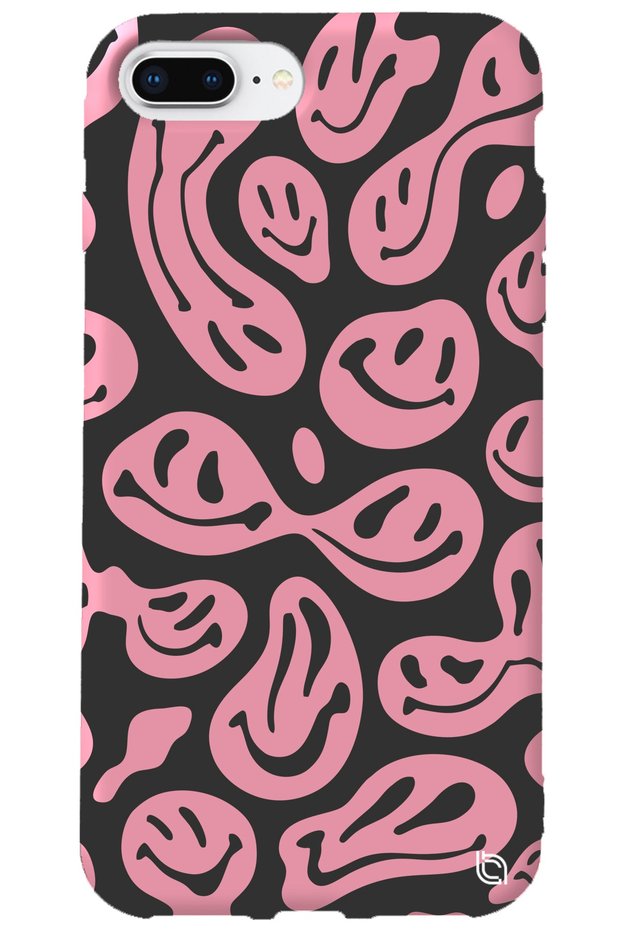 iPhone 7 Plus Pink Premium Velvet Smile Patterned Silicone Phone Case