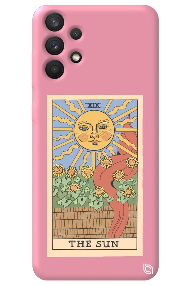 Samsung A23 4g Compatible Pink Premium Velvet Inside Tarot Sun Patterned Silicone Phone Case