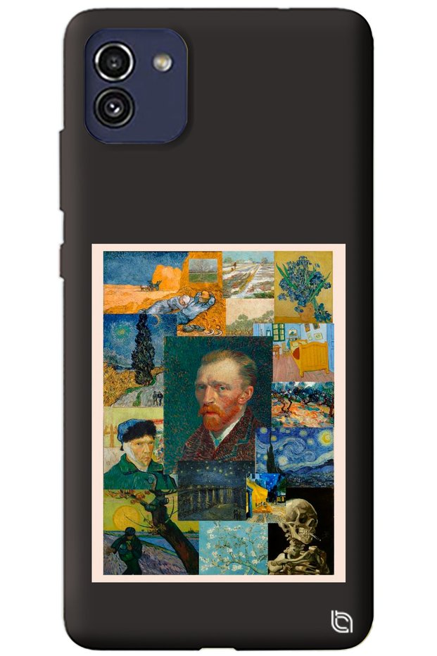 Samsung A03 Black Premium Velvet Van Gogh Patterned Silicone Phone Case