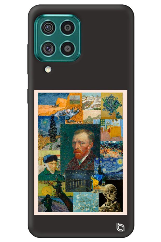 Samsung A22 Black Premium Velvet Van Gogh Patterned Silicone Phone Case
