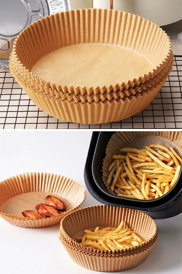 ® 100 Adet Air Fryer Pişirme Kağıdı Tek Kullanımlık Yağ Geçirmez Kağıt Yuvarlak Tabak Model - 4