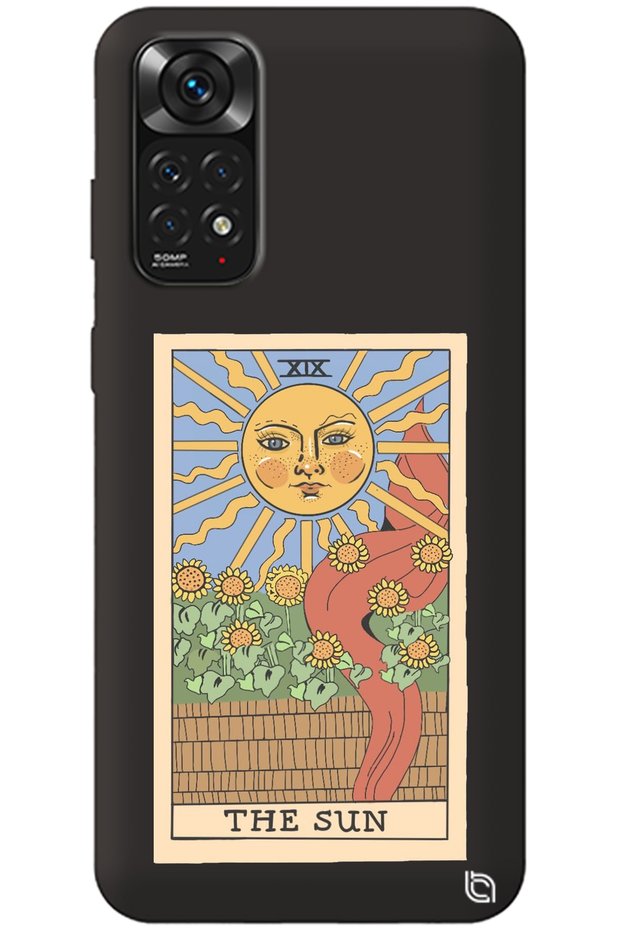 Xiaomi Redmi Note 11S Compatible Black Premium Velvet Inside Tarot Sun Patterned Silicone Phone Case