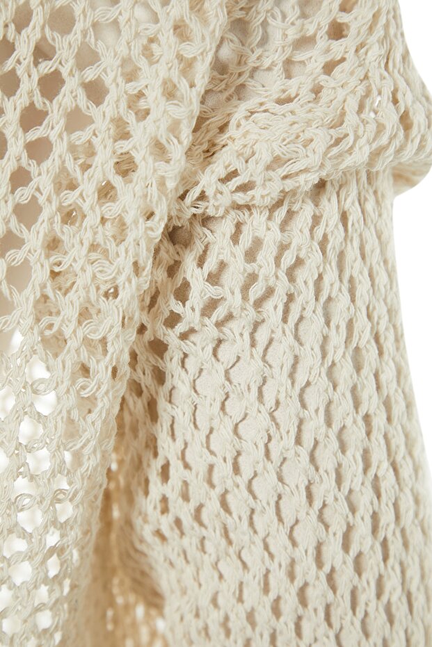 Ecrufarbener, extra weiter Baumwoll-Strickpullover mit Lochmuster TWOAW20FV0184 - 6