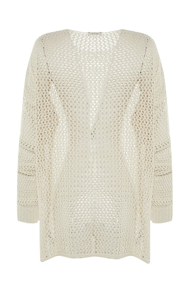 Ecrufarbener, extra weiter Baumwoll-Strickpullover mit Lochmuster TWOAW20FV0184 - 7