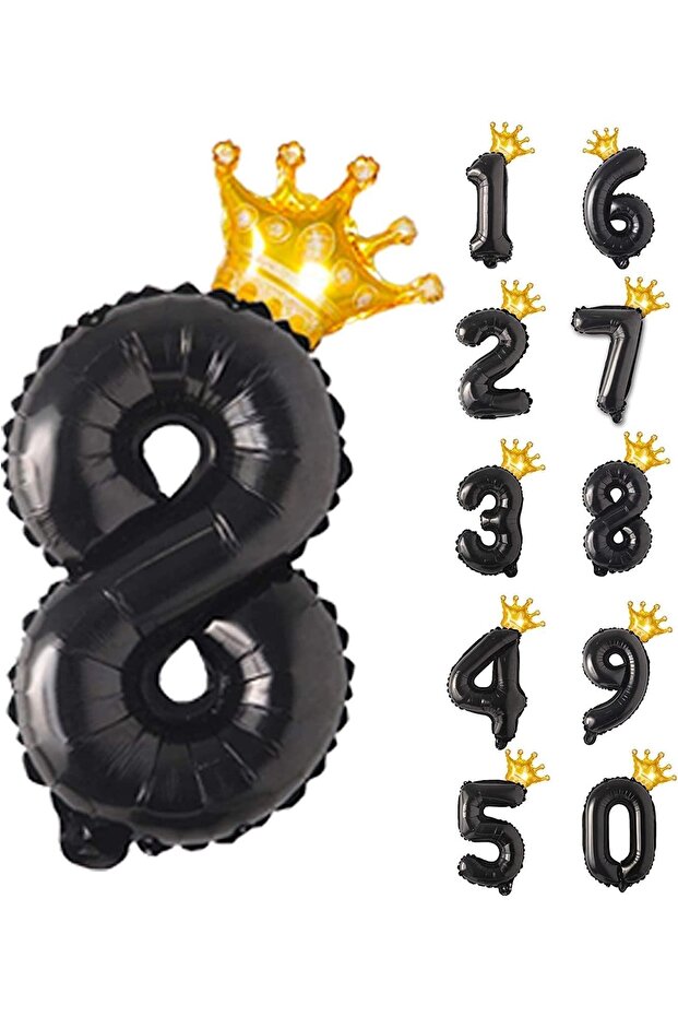 8 Eight Black Foil And King Crown Party Celebration Set