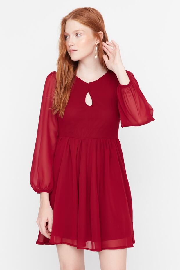 Plum Mini Lined Chiffon Woven Dress TWOAW23EL00846 - 6