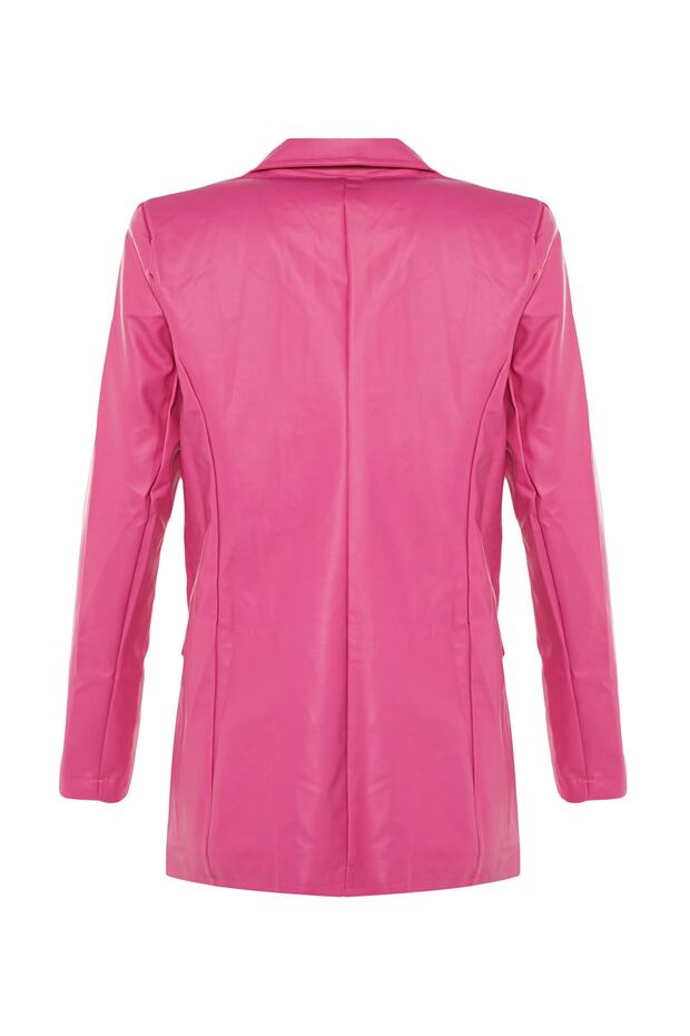 Tkana marynarka w kolorze fuksji z podwójnymi zapięciami i podszewką ze sztucznej skóry TWOAW21CE0156 - 8