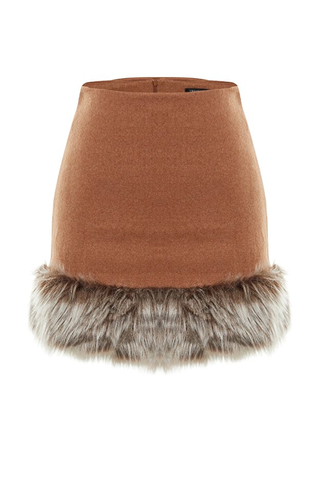 Limited Edition Camel Etek Ucu Peluş Detaylı Süper Mini Dokuma Etek TWOAW23ET00300 - 6