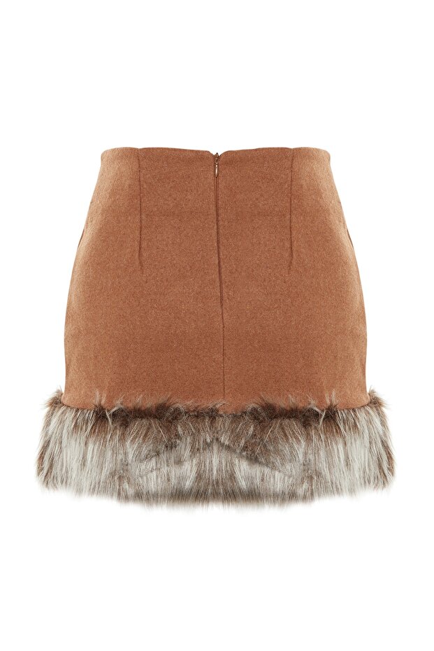 Limited Edition Camel Etek Ucu Peluş Detaylı Süper Mini Dokuma Etek TWOAW23ET00300 - 8